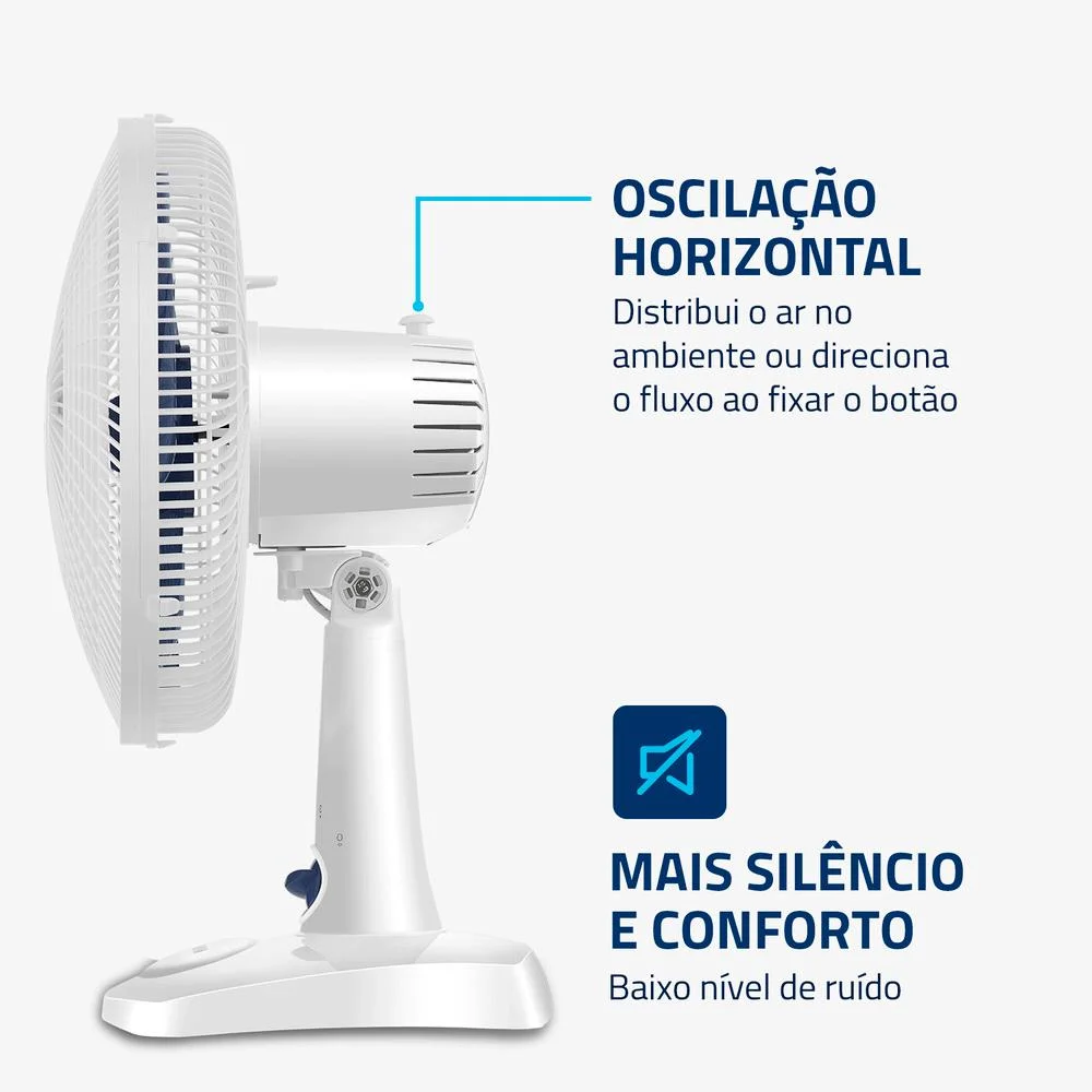 Ventilador De Mesa Mondial Super Power, 30cm, 6 Pás, 60w, Branco e Azul Escuro, 127v - Vsp-30-w Ventilador De Mesa Mondial Super Power, 30cm, 6 Pás, 60w, Branco e Azul Escuro, 127v - Vsp-30-w