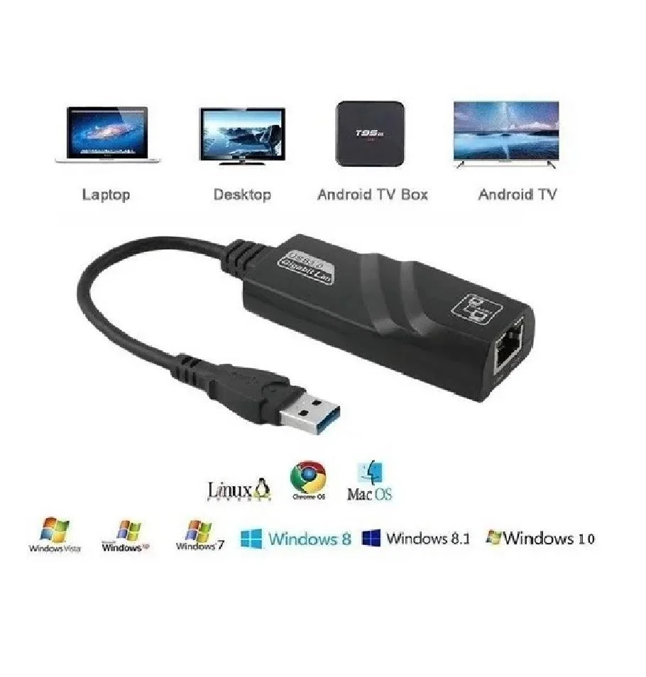 Imagem 2 de 5 do produto Cabo Adaptador USB 3.0 Para Gigabit Ethernet Rj45 (10/100/1000) Mbps Knup