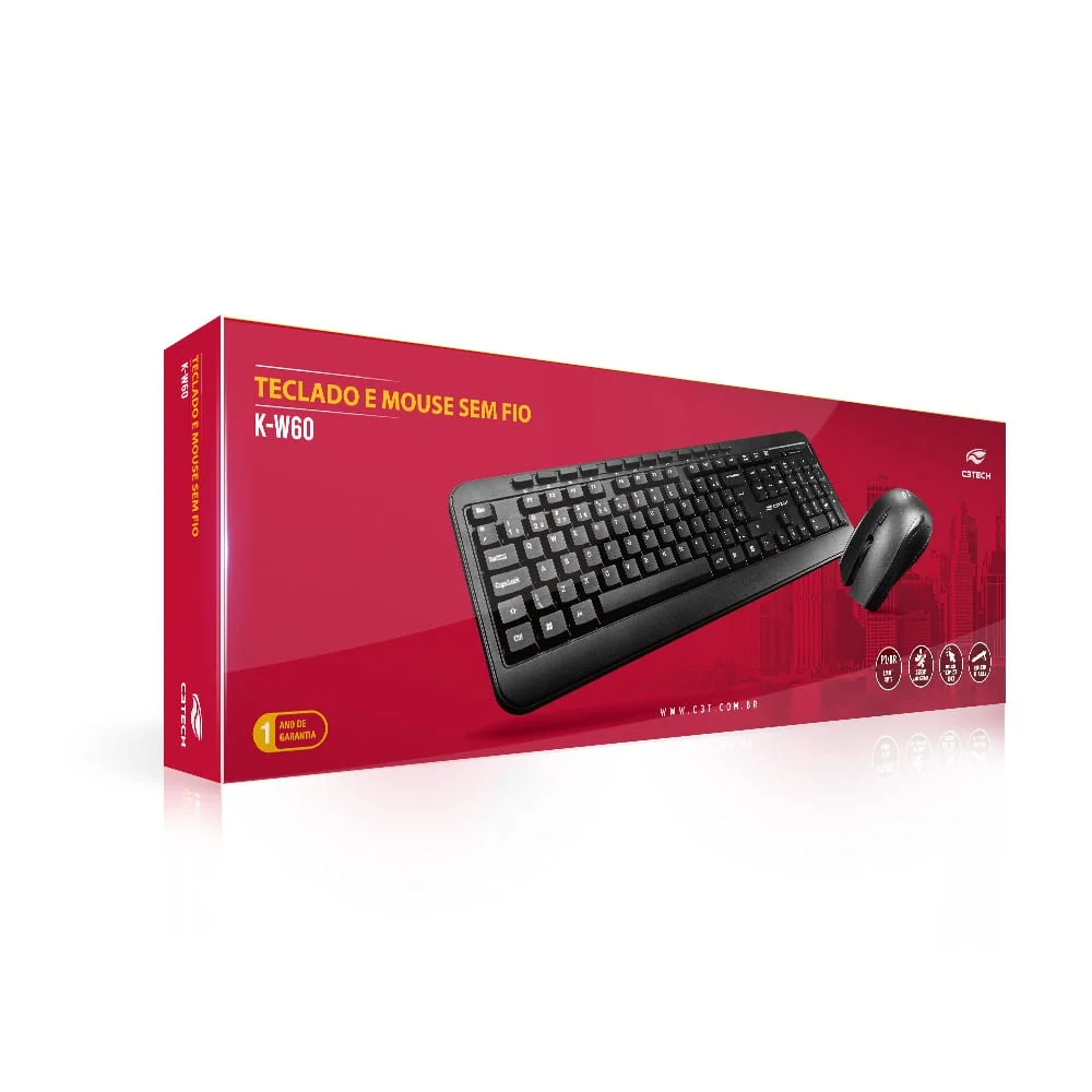 Imagem 3 de 5 do produto Teclado E Mouse Sem Fio C3tech K-w60bk, ABNT2, Tecla Membrana, Sensor Óptico