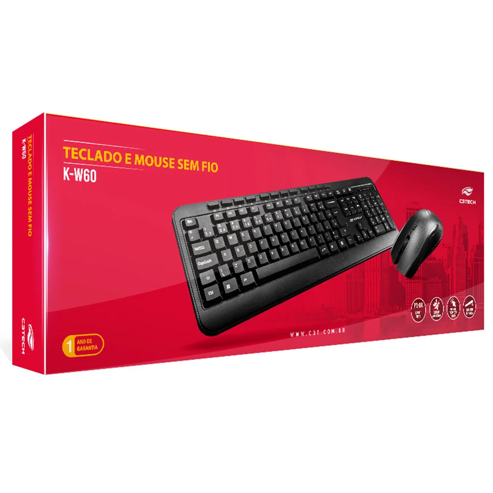 Imagem 5 de 5 do produto Teclado E Mouse Sem Fio C3tech K-w60bk, ABNT2, Tecla Membrana, Sensor Óptico