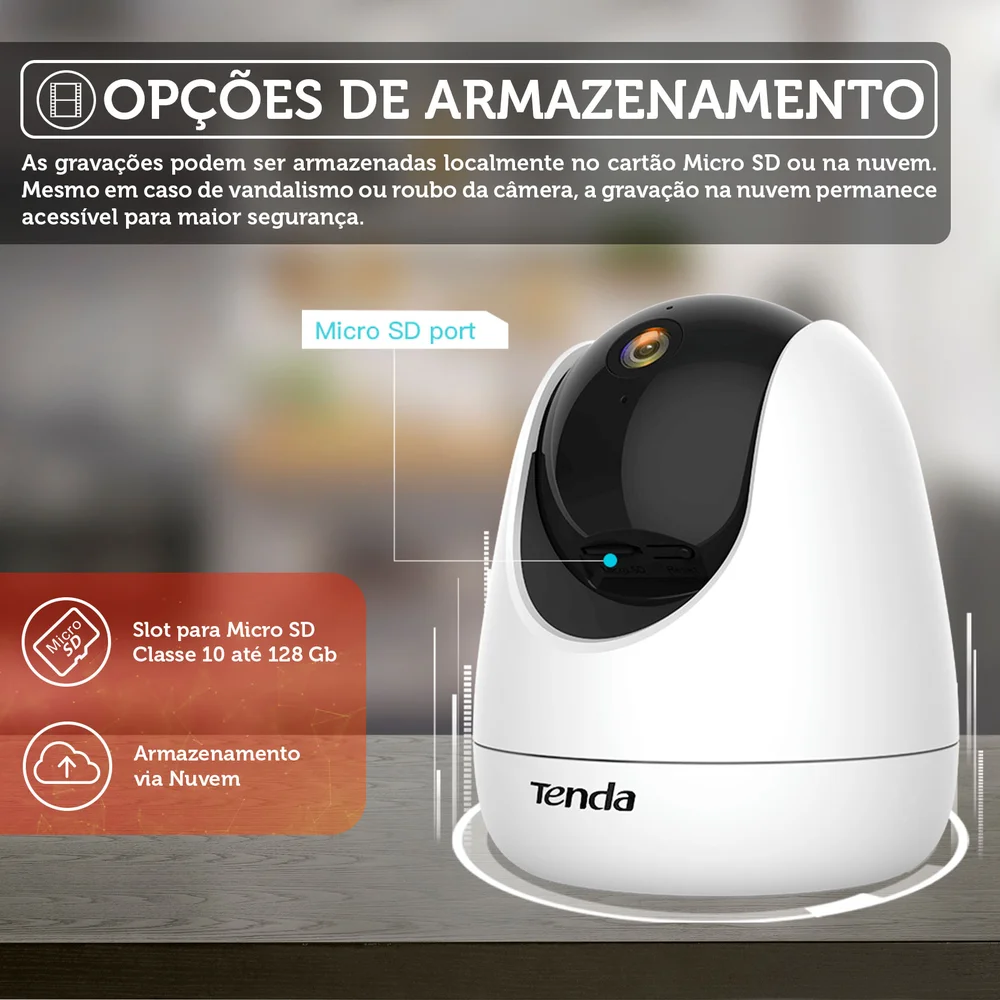 Imagem 5 de 5 do produto Câmera De Segurança Wi-fi Pan Tilt Tenda Full Hd 1080p Infravermelho 12m Cartão Sd Até 128GB Detecção De Movimento - Cp3