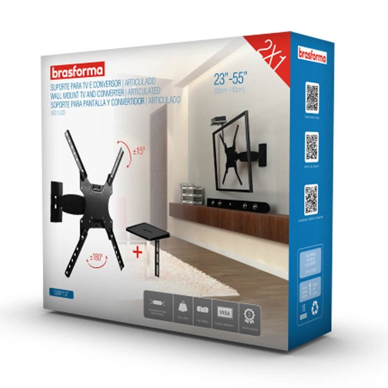Suporte Brasforma Articulado LED/LCD, Tv 23-55" + Suporte Decodificador - Sbrp137
