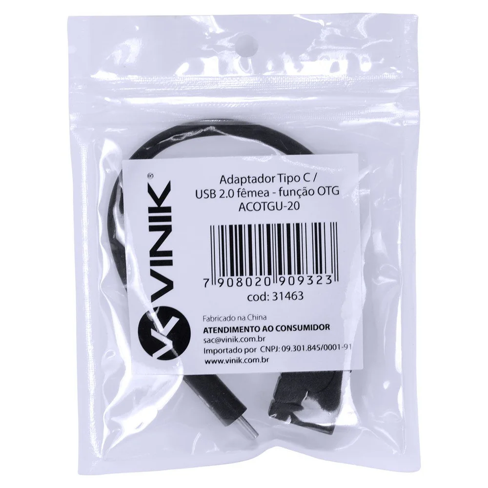Imagem 2 de 3 do produto Adaptador Otg Vinik Usb-c Macho Para Usb Fêmea Acotgu-20cm - Vinik