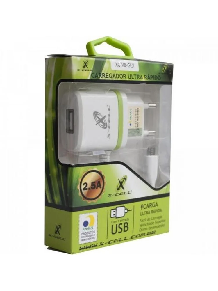 Imagem 5 de 5 do produto Carregador X-cell Ult Ráp. Micro Usb V8 Ent.usb 2.8a C/led