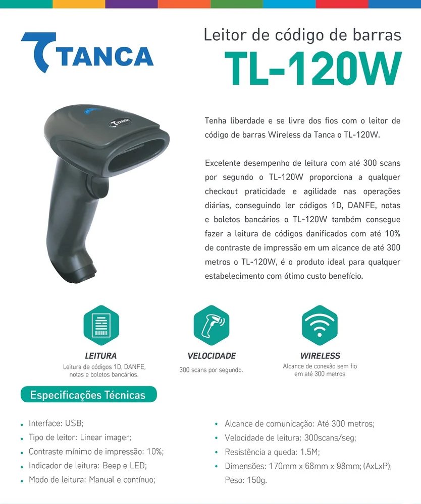 Imagem 4 de 5 do produto Leitor De Código De Barras Tanca TL-120W, Sem Fio - 003434