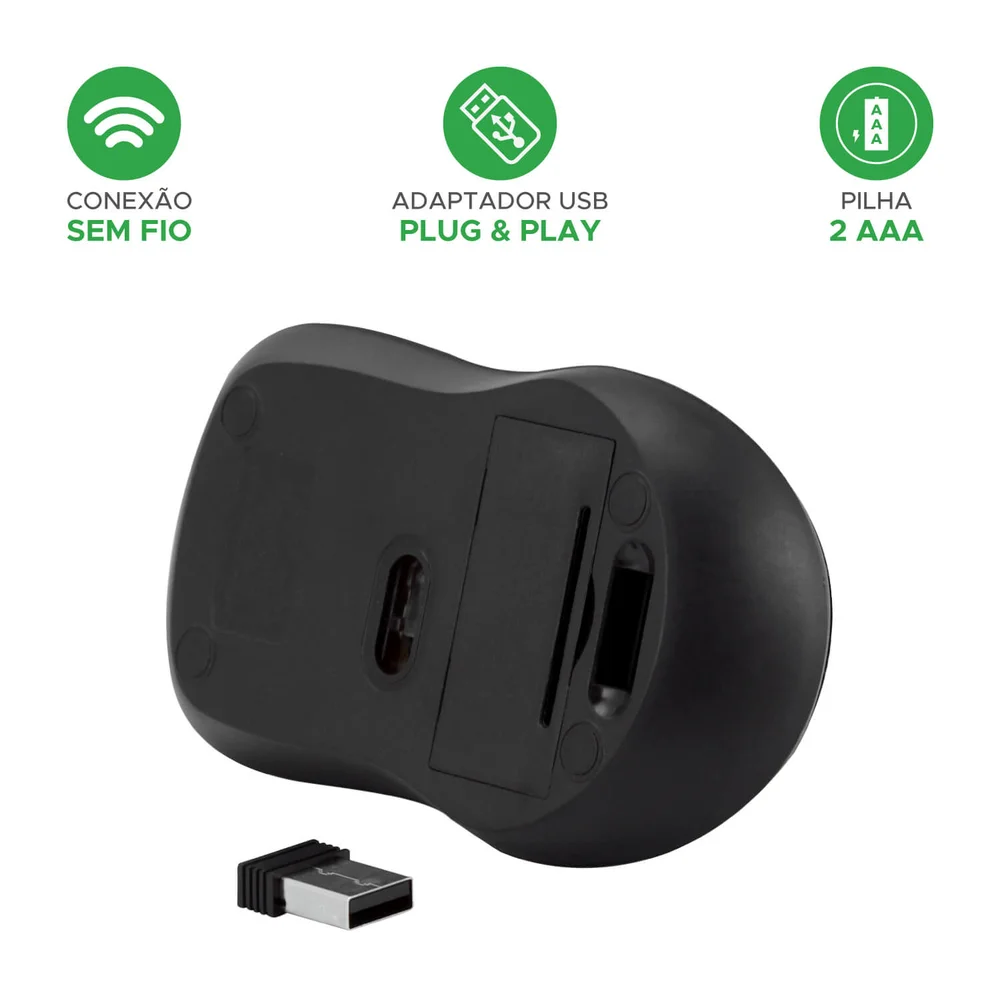 Mouse Sem Fio 5+ Mw-500 Office, 1000 DPI, 2.4GHz, Preto - 015-0080 Mouse Sem Fio 5+ Mw-500 Office, 1000 DPI, 2.4GHz, Preto - 015-0080