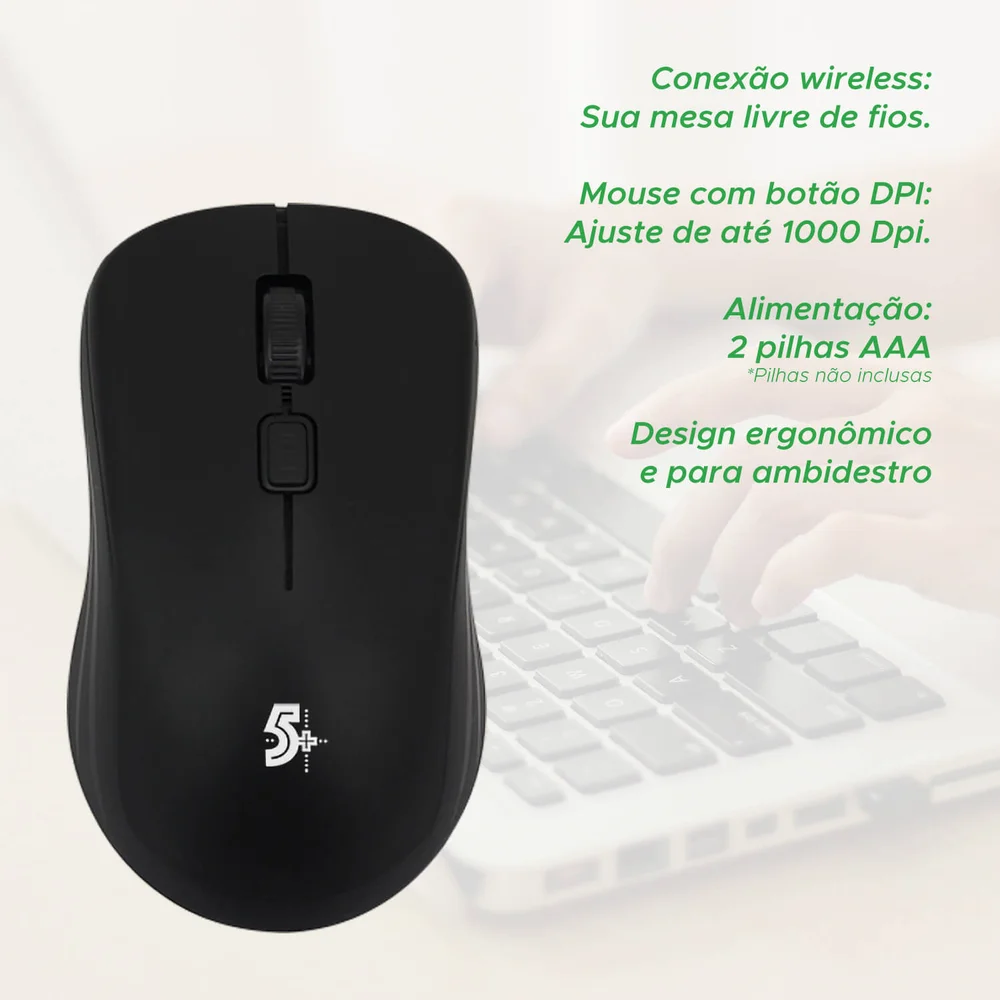 Mouse Sem Fio 5+ Mw-500 Office, 1000 DPI, 2.4GHz, Preto - 015-0080 Mouse Sem Fio 5+ Mw-500 Office, 1000 DPI, 2.4GHz, Preto - 015-0080