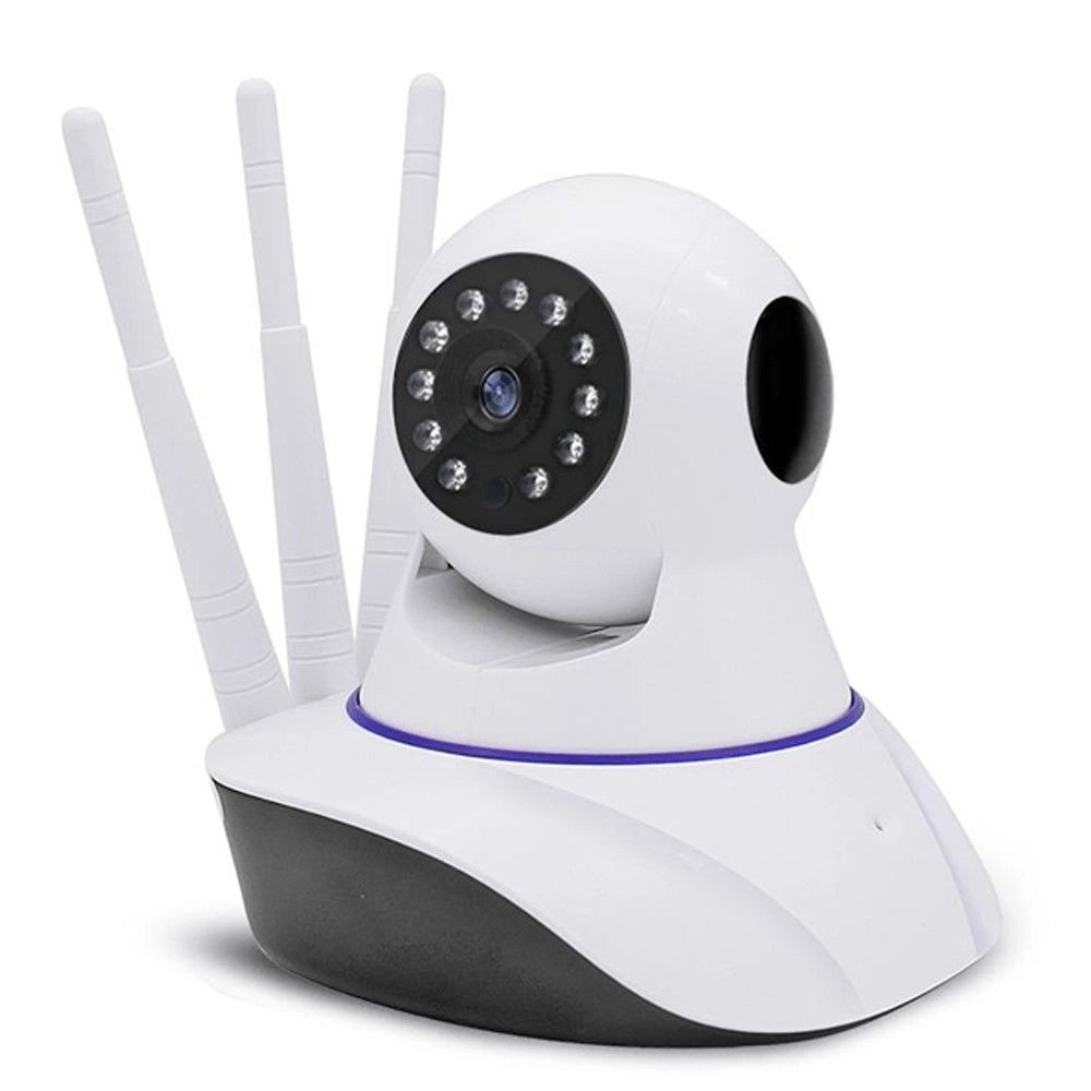 Câmera Ip Sem Fio 360 graus 3 Antenas HD Wifi Rj45 Visão Noturna Alarme