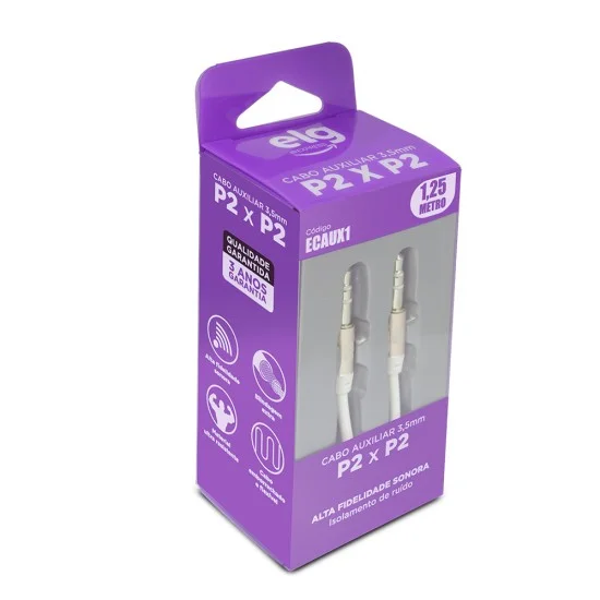 Imagem 4 de 5 do produto Cabo P2 X P2 ELG, Estéreo, 1.25M, Branco - ECAUX1