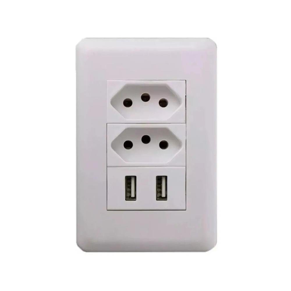 Imagem 2 de 3 do produto Tomada De Parede Dupla Bivolt C/usb Duplo