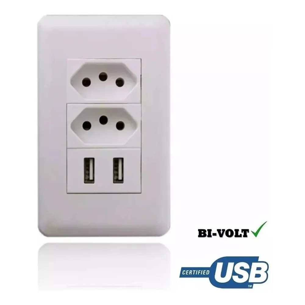 Imagem 2 de 3 do produto Tomada Dupla Espelho De Parede Usb 3.0 5v 3a Bivolt