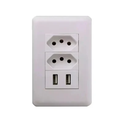 Tomada Com Espelho Dupla Tomada 2 Usb 5v 2.1a De Parede