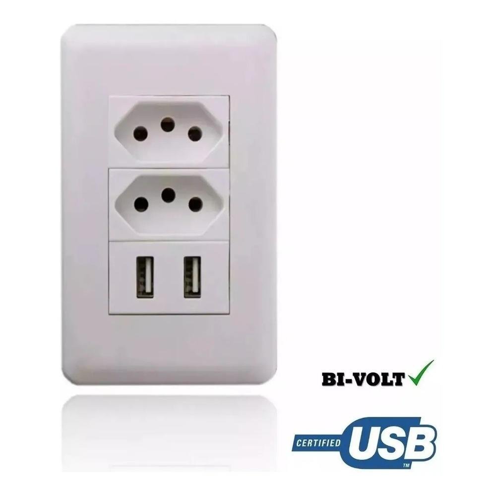 Imagem 3 de 3 do produto Tomada Usb Com 2 Alimentador E 2 Tomadas
