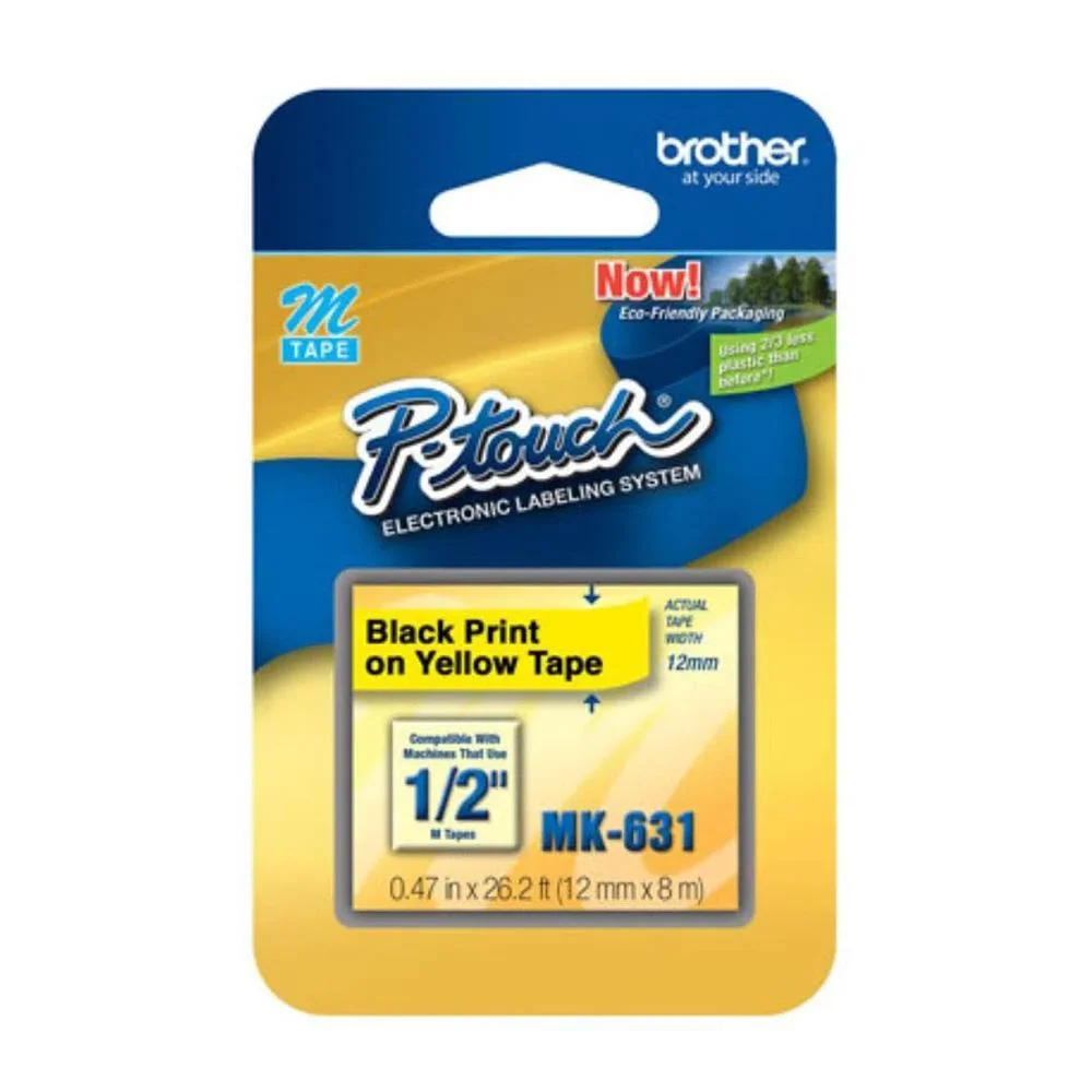 Imagem 2 de 4 do produto Fita Para Rotulador Brother 12mm X 8m Preto Sobre Amarelo - Mk631