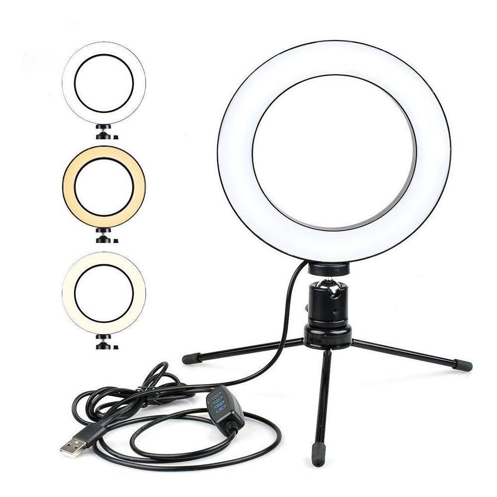 Imagem 1 de 5 do produto Aro Arco De Luz 3 Cores Ring Ligth De Mesa 6 + Tripé