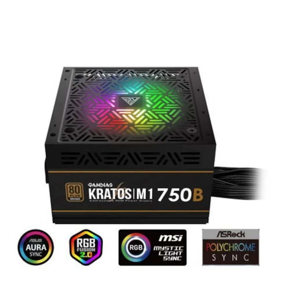 Imagem 3 de 5 do produto Fonte GAMDIAS Kratos M1, 750W, 80 Plus Bronze, PFC Ativo, RGB - M1-750B