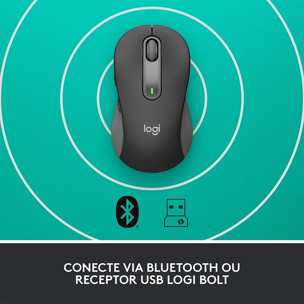 Imagem 2 de 5 do produto Mouse Sem Fio Logitech Signature M650 L, Bluetooth, Preto, 1000 DPI - 910-006231
