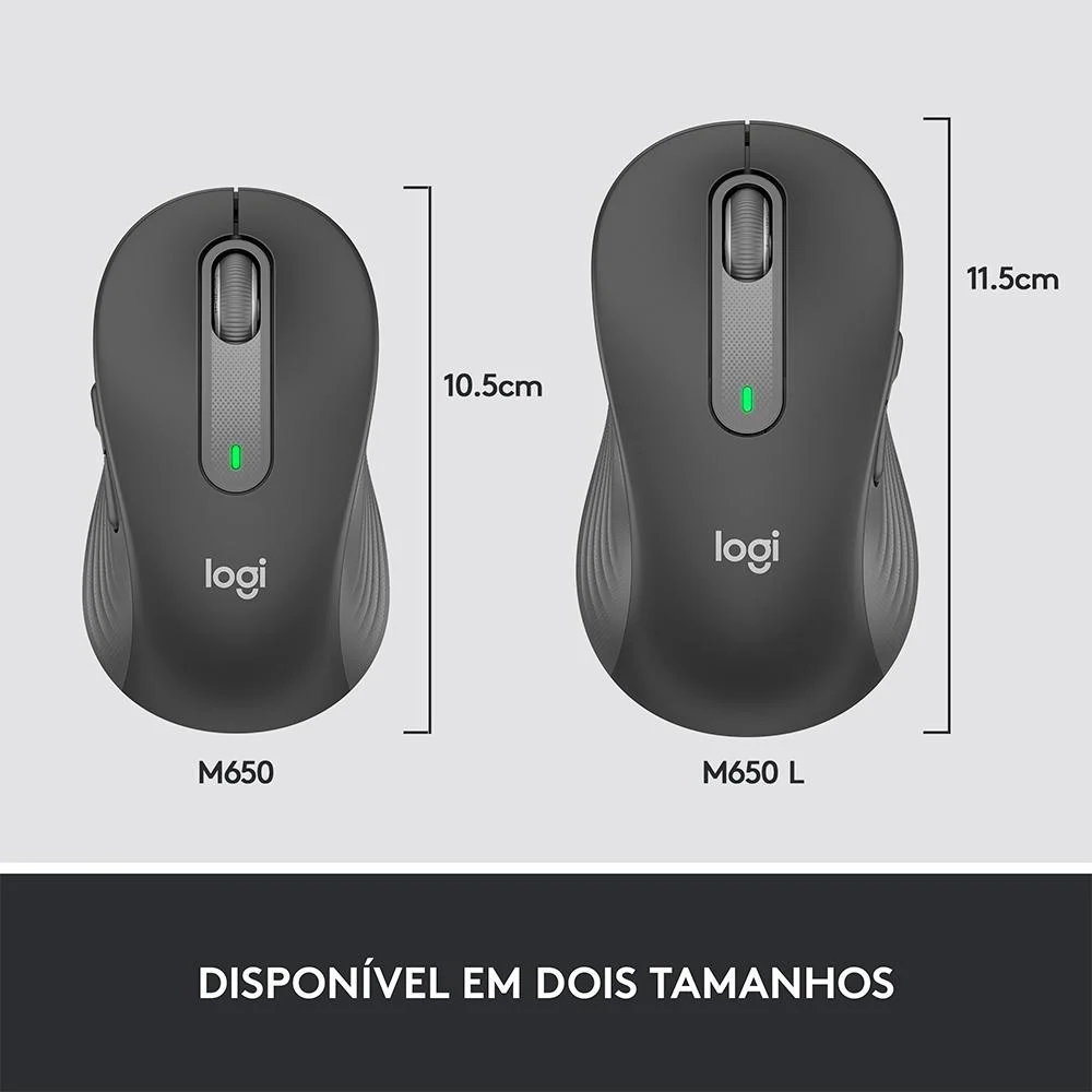 Imagem 4 de 5 do produto Mouse Sem Fio Logitech Signature M650 L, Bluetooth, Preto, 1000 DPI - 910-006231