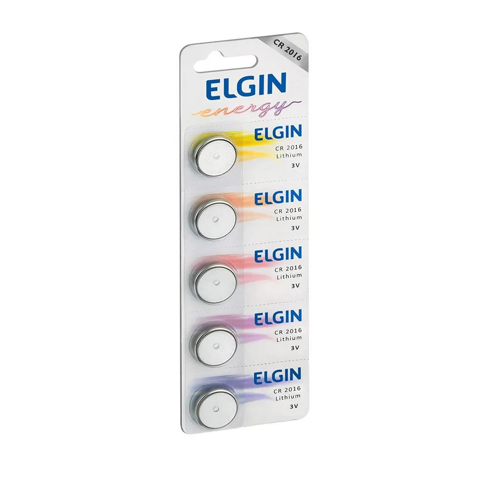 Bateria Lithium Elgin CR2016 Botão, 3V, Blister, Com 5 Unidades
