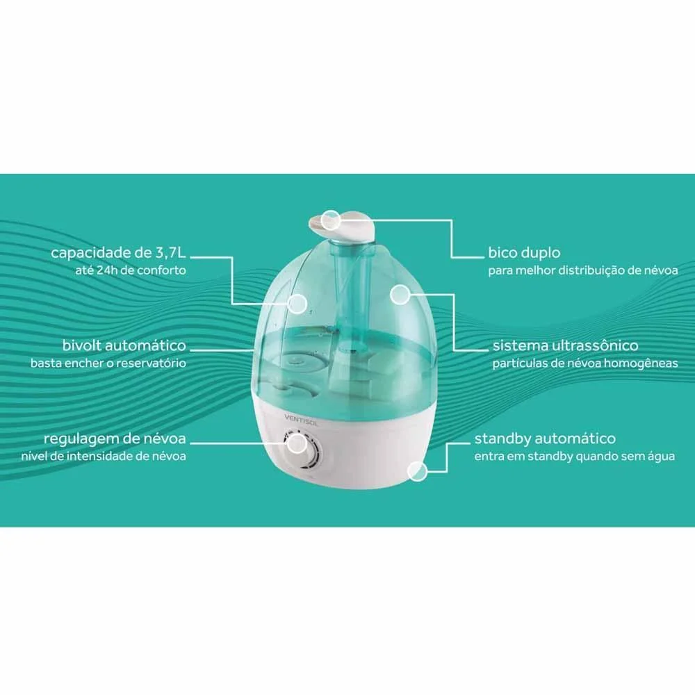 Imagem 2 de 5 do produto Umidificador Ventisol 3,7l Verde U-04 Nac Premium Bivolt