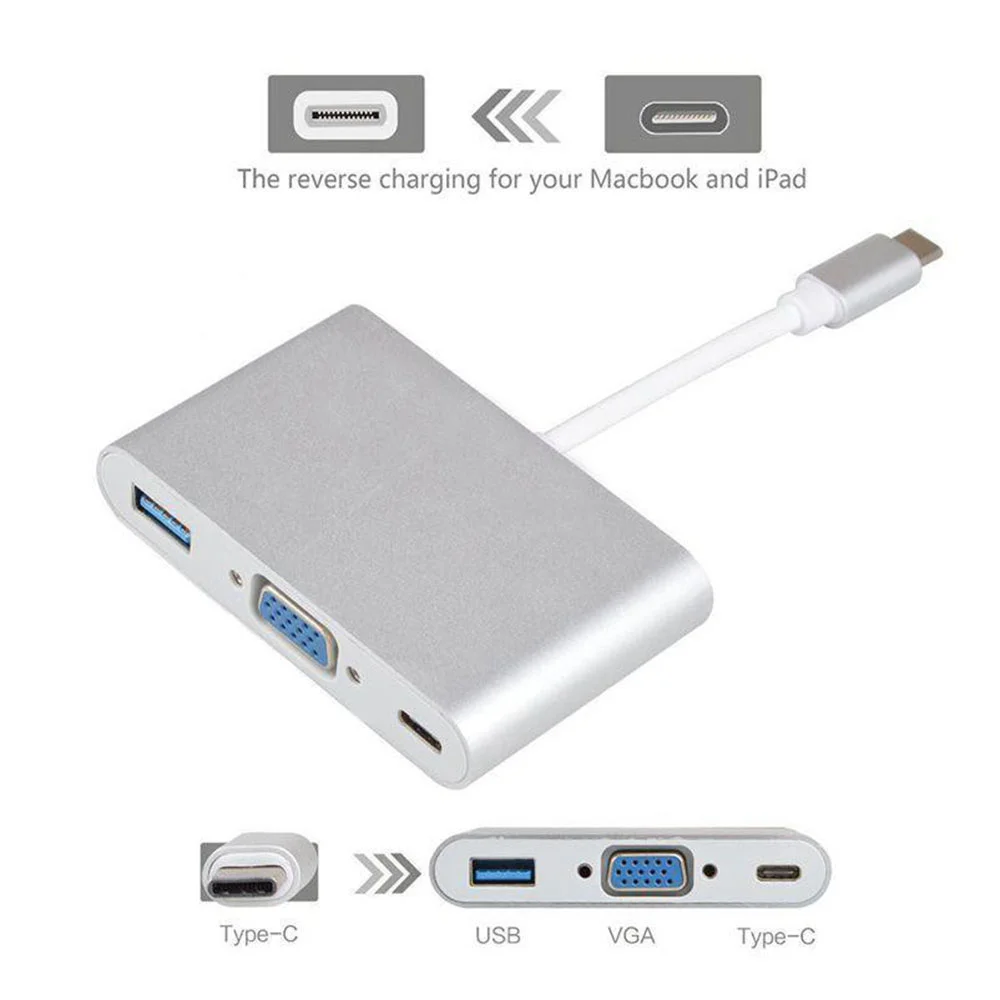 Imagem 2 de 4 do produto Adaptador USB Tipo-C Thunderbolt Fy 3X1, 3 X USB-C, VGA, USB 3.0
