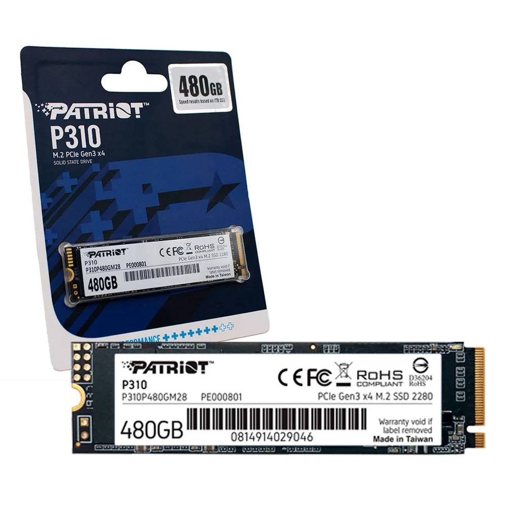 SSD 480Gb Patriot P310, M.2 2280 Pcie 3x4 Nvme 1.3, Leitura 1700mb/s, Grav. 1500mb/s - P310p480gm28