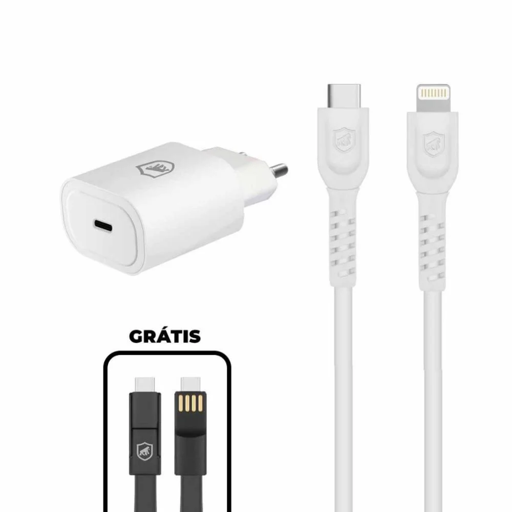 Imagem 1 de 5 do produto Kit Carregador Turbo Tipo C + Cabo Dual Shock Tipo C / Lightning + Cabo  - Gshield