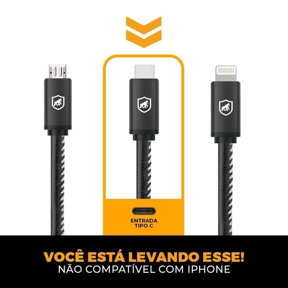Imagem 4 de 5 do produto Kit Carregador Veicular Tank E Cabo Turbo Militar Tipo C / Tipo C - Gshield