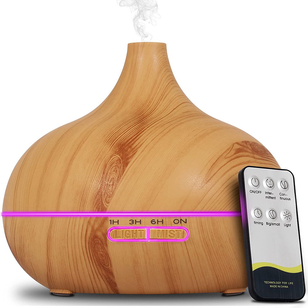 Umidificador De Ar 300ml Aroma Grão De Madeira Com Luzes Led Difusor Do Óleo Essencial De Aromaterapia