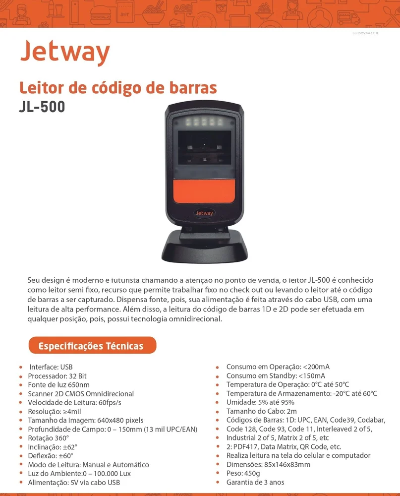 Leitor De Código De Barras Tanca Jetway JL-500, USB - 003432