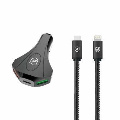 Kit Carregador Veicular Tank E Cabo Turbo Militar Tipo C / Lightning - Gshield