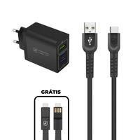 Kit Carregador Triplo Turbo + Cabo Dual Shock Tipo C + Cabo - Gshield