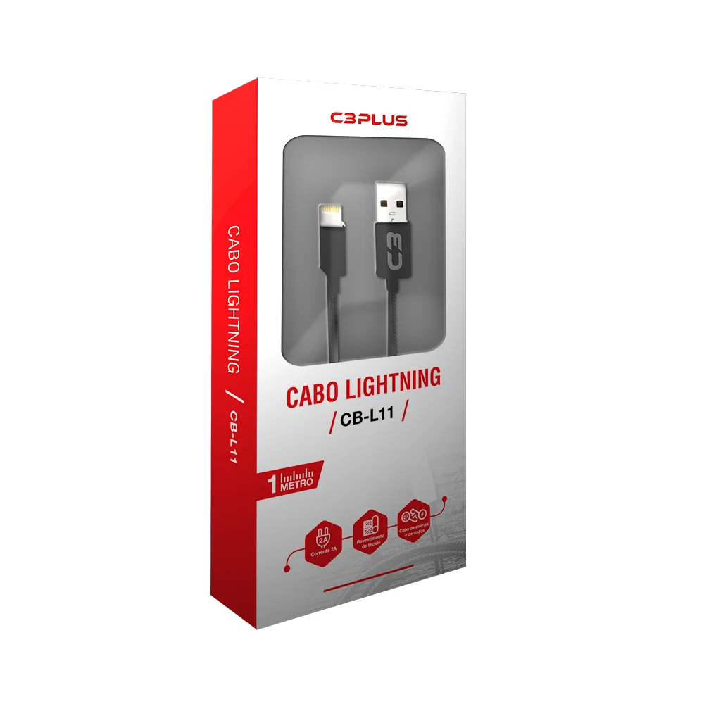 Imagem 2 de 3 do produto Cabo Usb Lightning 1 Metro Cb-l11bk Preto - C3plus