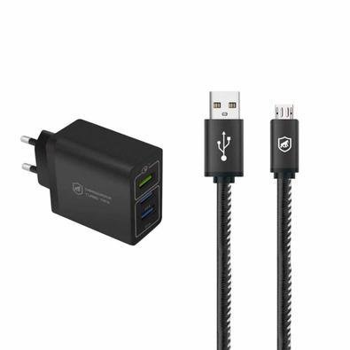 Kit Carregador Turbo Triplo E Cabo Turbo Militar Micro Usb V8 - Gshield