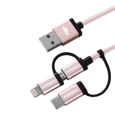 Cabo Usb-3x1 Tipo C 1.5 Metro Cb-3000pk Rosa - C3tech
