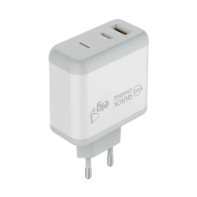 Carregador De Parede Universal, Usb-c Pd 3.0a + Usb-a Qc 3.0 18w, Carga Rápida, Branco, Wc2s-pdqc, Elg