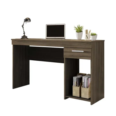 Mesa Para Computador Notável Escrivaninha Home Office Estudos 1 Gaveta 1 Nicho Escritório Marrom Escuro