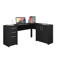 Mesa De Escritório Escrivaninha Em L Home Office Para Computador Quarto 3 Portas 2 Gavetas Preta