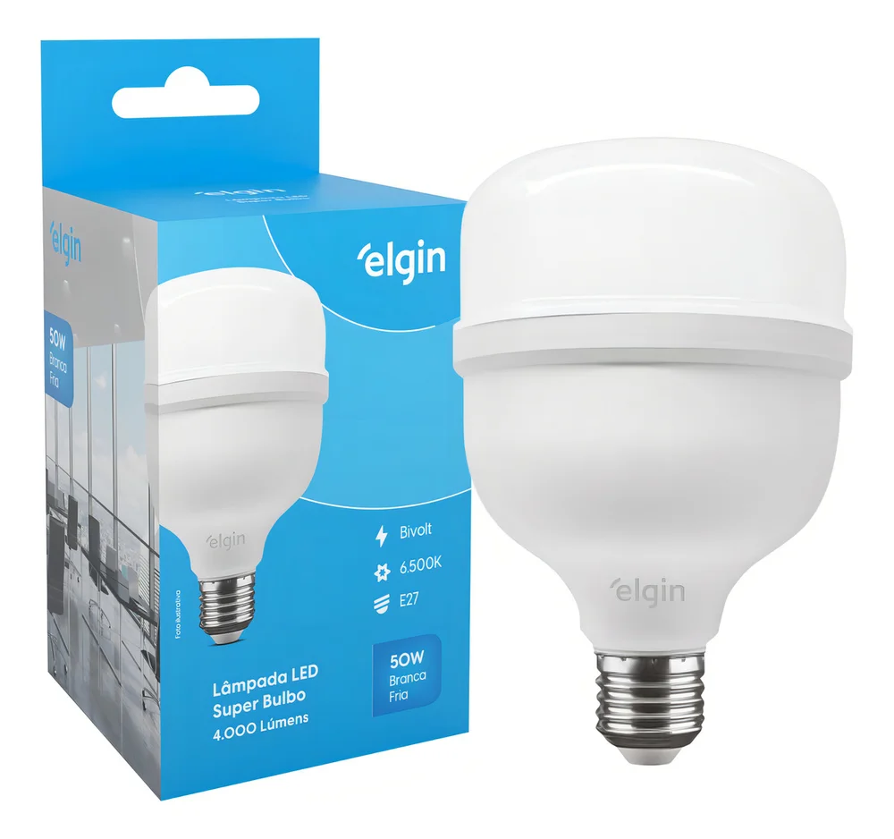 Imagem 2 de 5 do produto Lâmpada Super Bulbo Led Alta Potência 50w E27 6500k Branca Fria Bivolt - Elgin