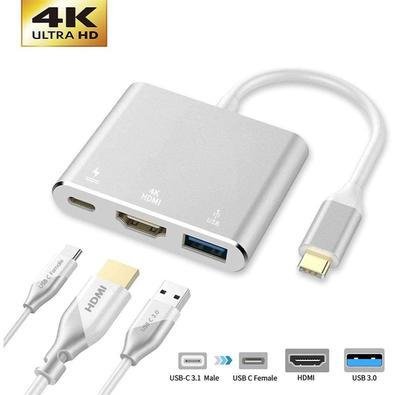 Adaptador Tipo c HDMI X USB 3.0 X Tipo c FY KaBuM