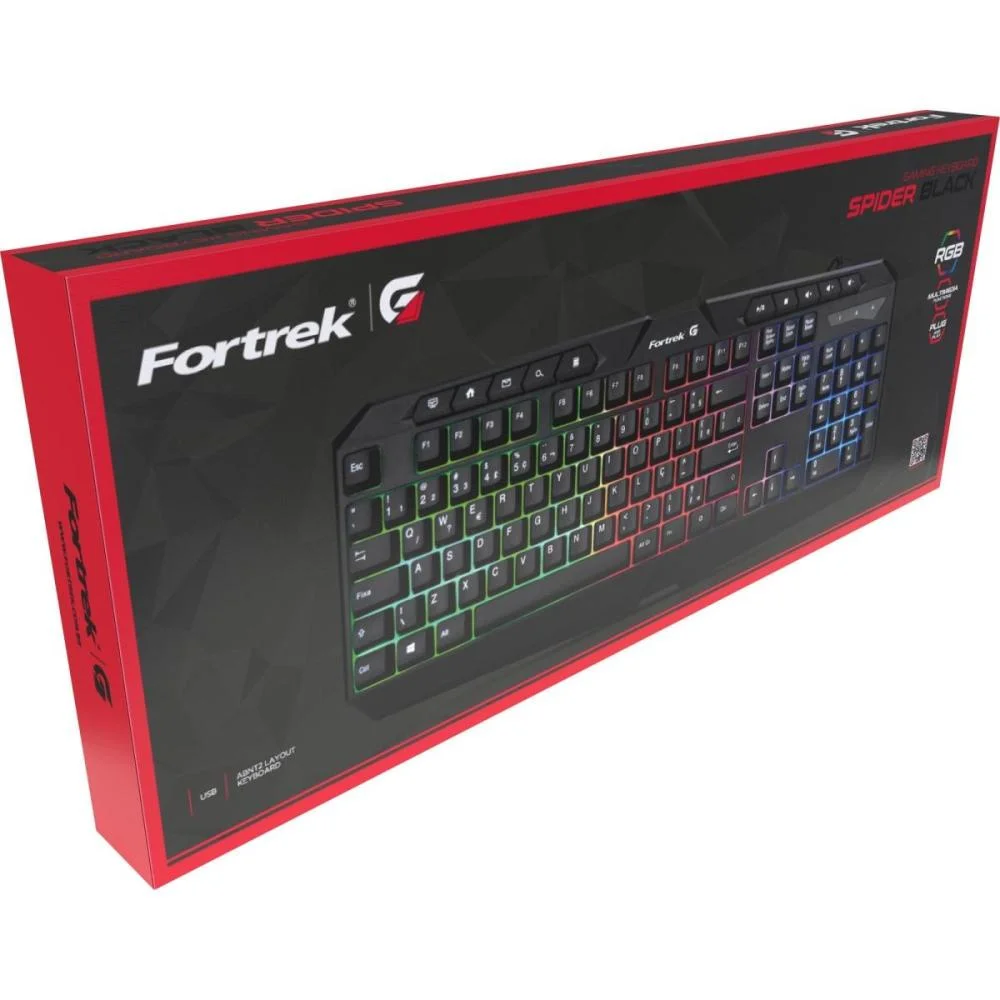 Imagem 2 de 5 do produto Teclado Gamer Fortrek Spider Black, RGB, 10 Teclas Multimídias, ABNT2, Preto  - 75853