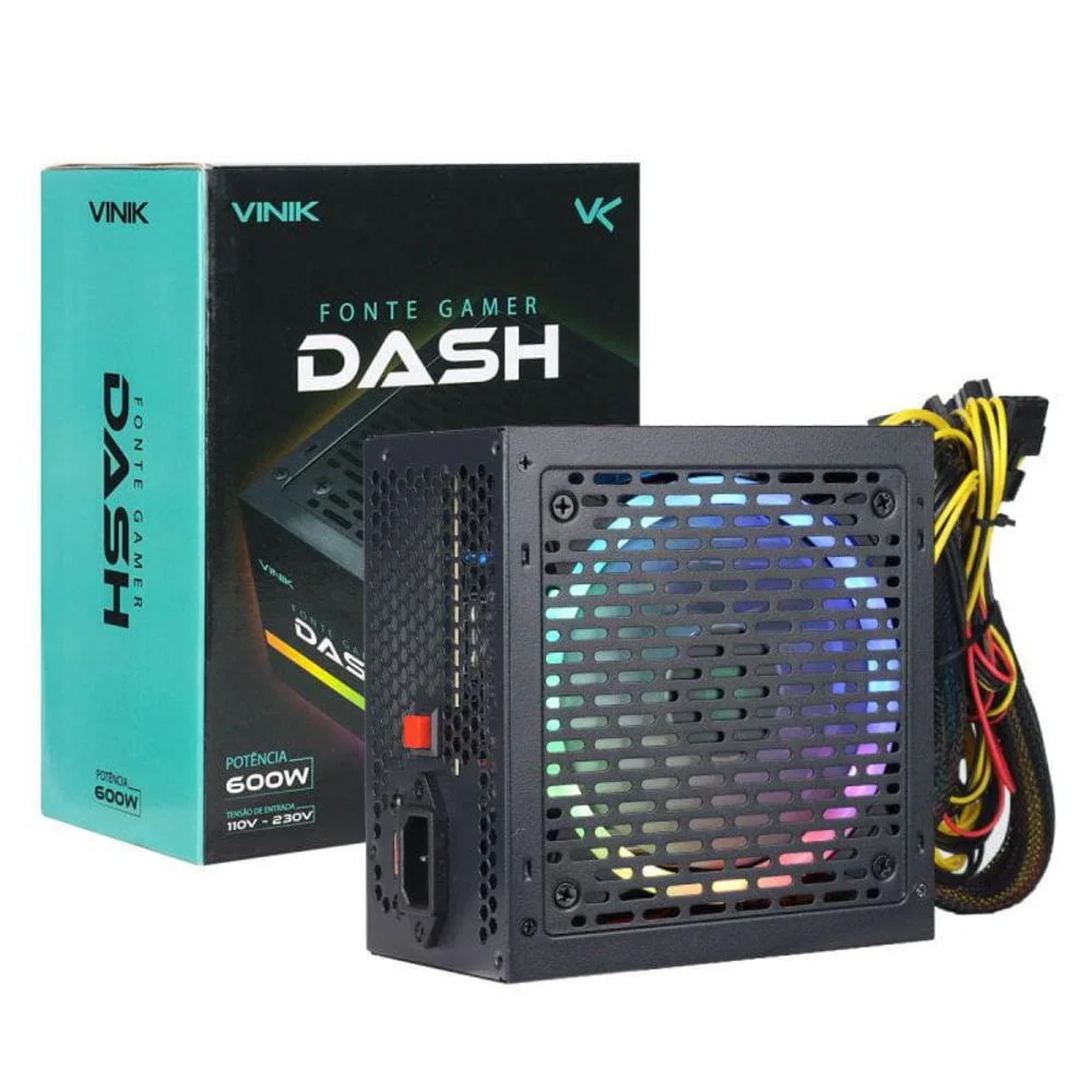 Fonte Vinik Gamer Dash, 600W, FAN LED RGB, Preto - VFG600WPR