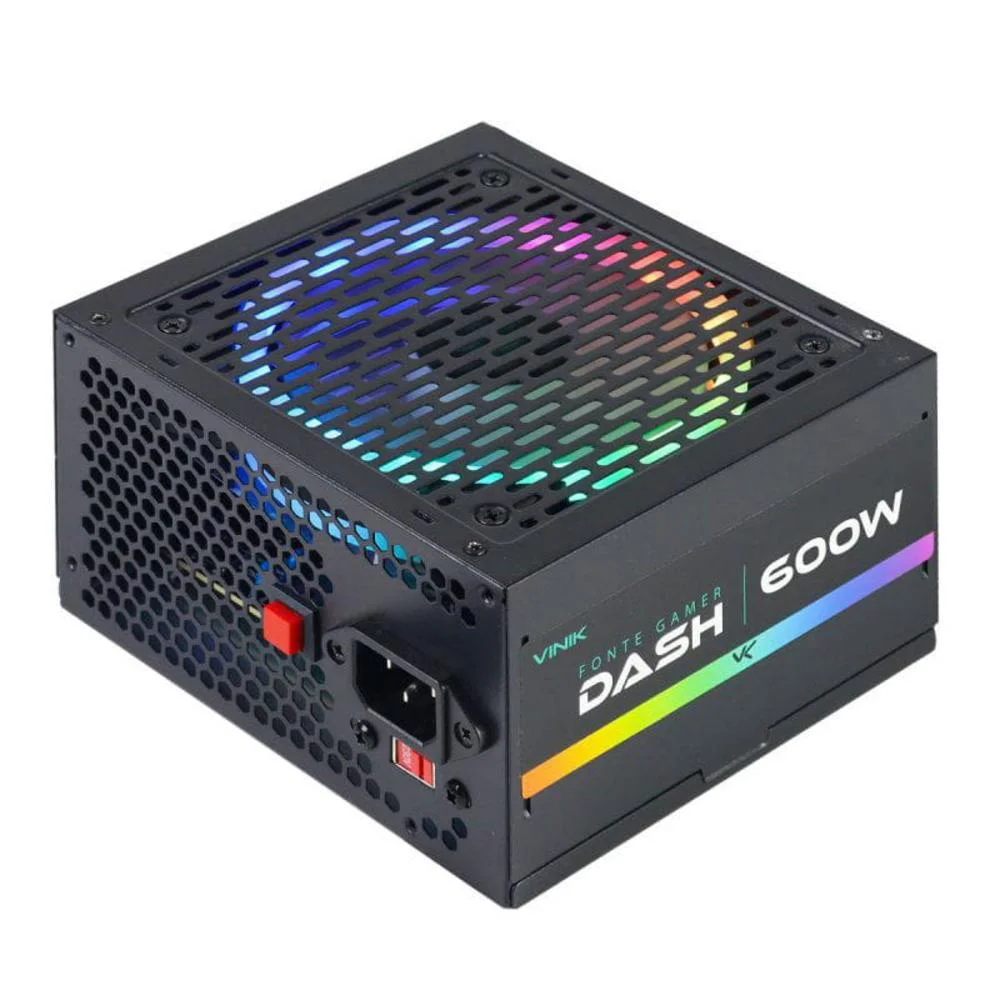 Imagem 5 de 5 do produto Fonte Vinik Gamer Dash, 600W, FAN LED RGB, Preto - VFG600WPR