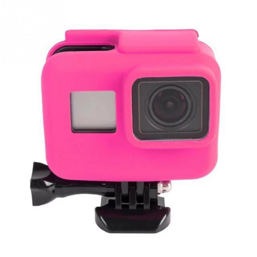 Capa Case Silicone Gopro Hero 7 6 5 Black Uso Com Frame De Montagem Cor Rosa