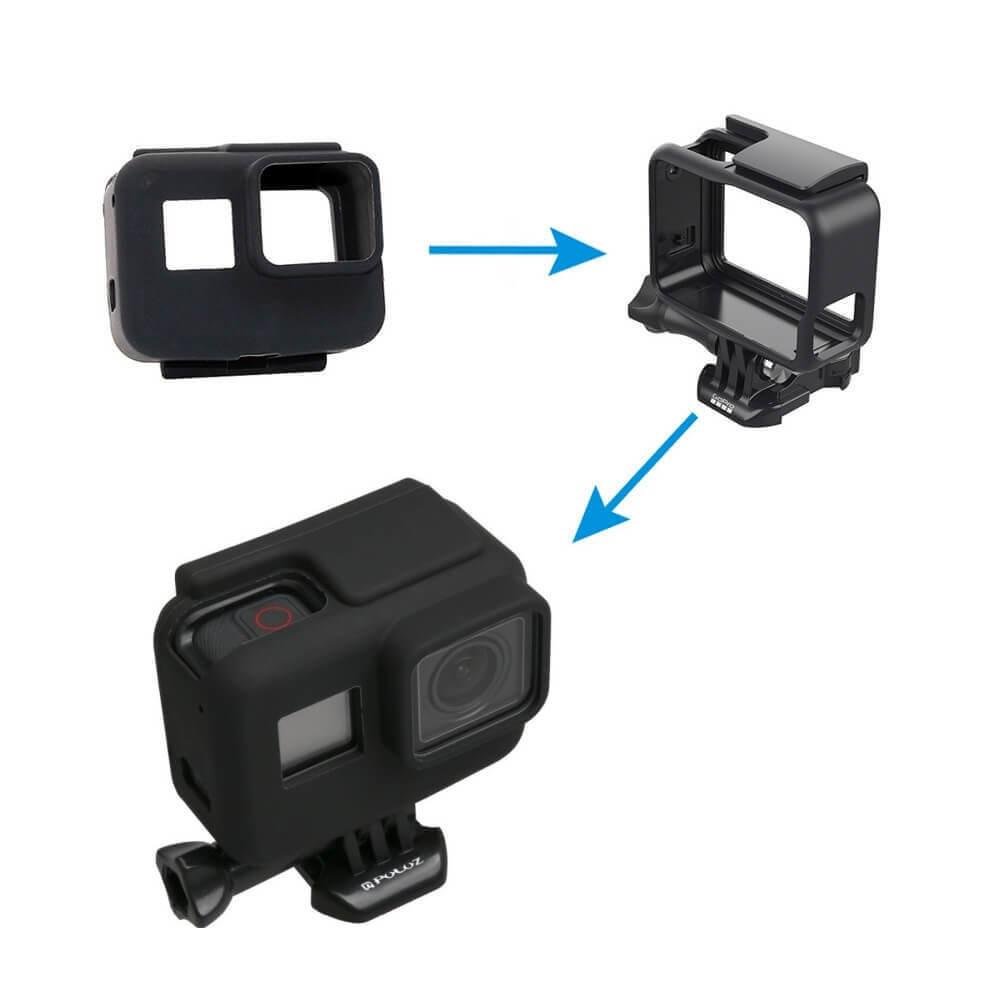 Capa Case Silicone Gopro Hero 7 6 5 Black Uso Com Frame De Montagem Cor Preto