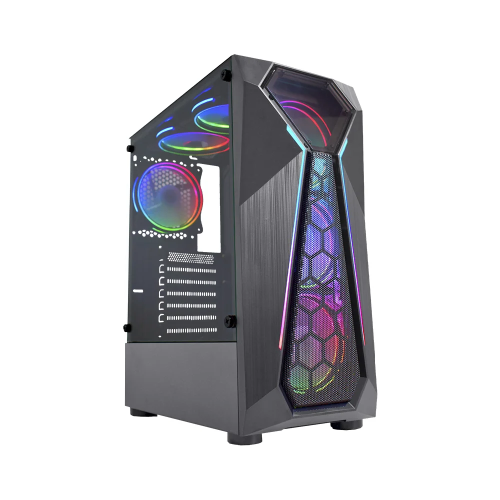 Gabinete K-Mex Warlock, Mid-Tower, RGB, Lateral Em Vidro Temperado, C/ Fita De LED - CGA1D4RH0010B0X