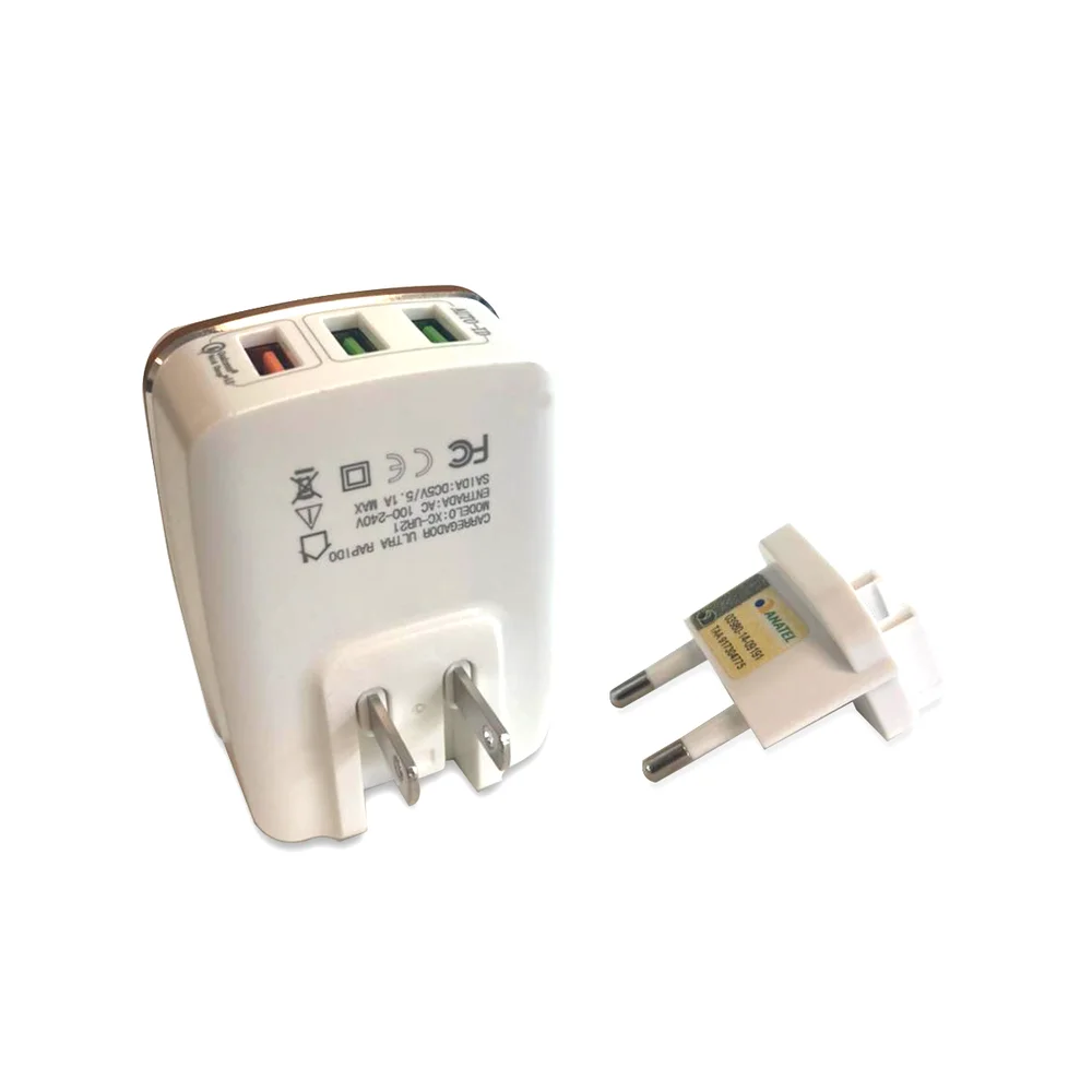 Carregador Rápido Smartphone Tablet De Parede 3 Usb 27w 5.1a