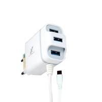 Carregador Triplo Usb De Parede Turbo Fast Cabo Tipo C 4.1a