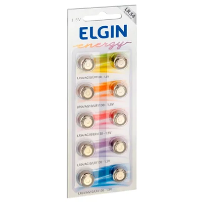 Bateria Alcalina Elgin  LR54 - AG10 / LR1130, 82254, Cartela Com 10 Unidades