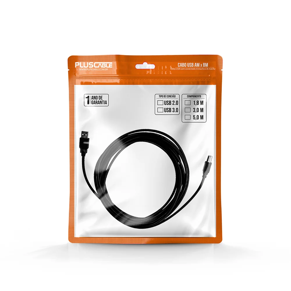 Imagem 2 de 5 do produto Cabo Usb 2.0 Plus Cable Am/bm Impressora 1,8 Metros